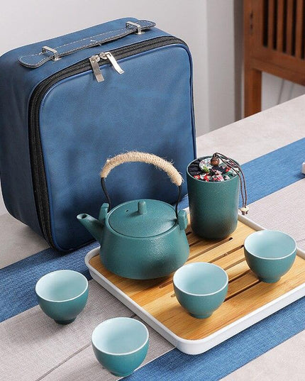 Portable Japanese Zen Tea Set - Elegant Handcrafted Teapot and Bamboo Cups for Travel