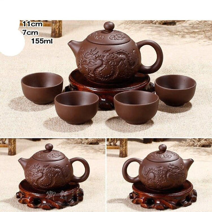 Elegant Yixing Dragon Purple Clay Tea Set - A Tribute to Traditional Kung Fu Tea Craftsmanship