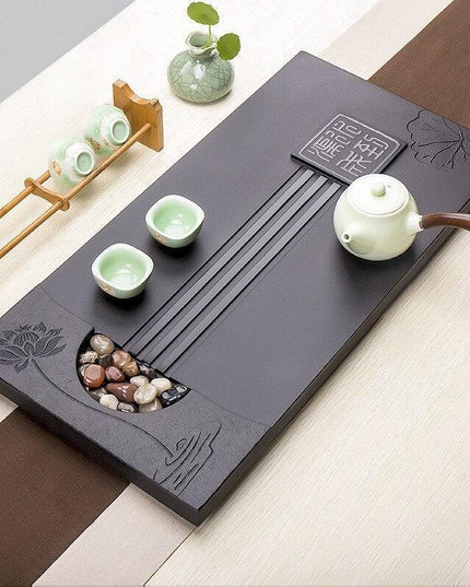 Elegant Lotus Stone Tea Tray Set with Efficient Drainage for Kungfu Tea Rituals