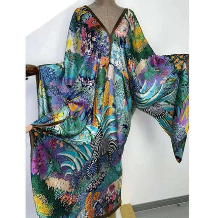 African-Inspired Bohemian Maxi Robe with Batwing Sleeves for Women | Fall Collection