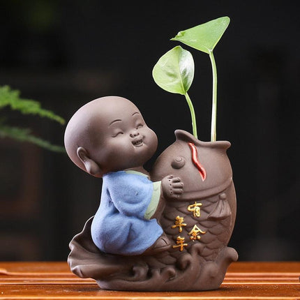 Serene Zen Tea Ritual Ensemble with Buddha and Monk Figurines