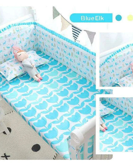 Breathable Cotton Baby Crib Bumper Pad Set - Protective 6-Piece Rail Guards