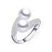 Elegant Double Pearl and Zircon Sterling Silver Ring - Sophisticated Beauty