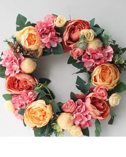 Elegant Peony Silk Flower Wreath with Rattan Accents - Perfect for Home Decor