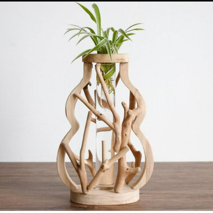Handcrafted Wooden Vase with Elegant Ornamentation for Home Decor