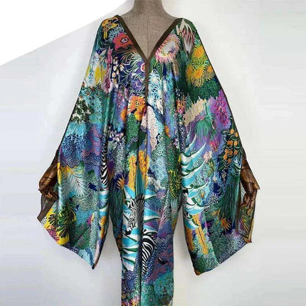 African-Inspired Bohemian Maxi Robe with Batwing Sleeves for Women | Fall Collection