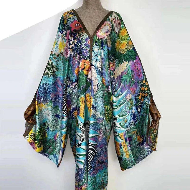 African-Inspired Bohemian Maxi Robe with Batwing Sleeves for Women | Fall Collection