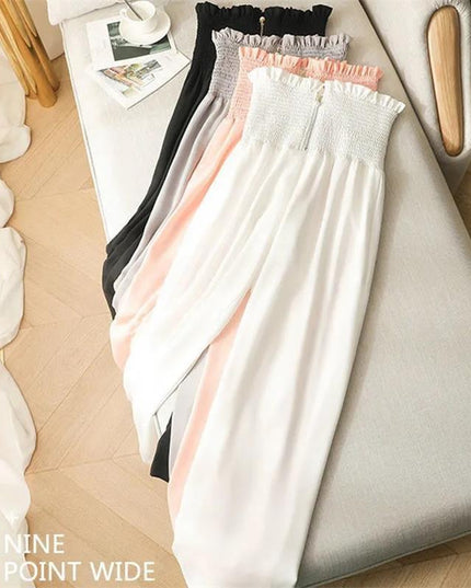Chic High-Waisted Chiffon Ankle Pants for Summer Elegance