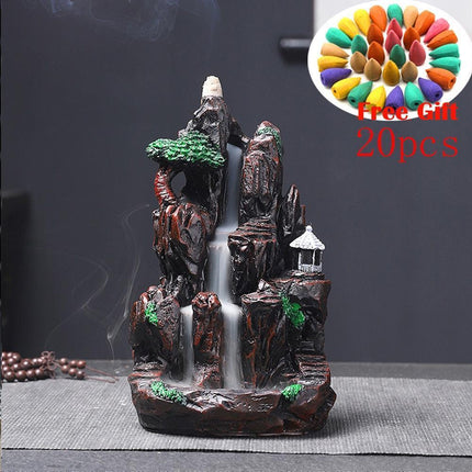 Tranquil Mountain River Backflow Incense Fountain with 100 Aromatic Cones