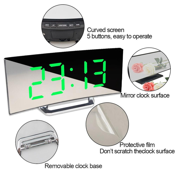LED Alarm Clock with Curved Screen, Temperature Display, and Snooze Function - Ideal for Children's Room and Home Decoration