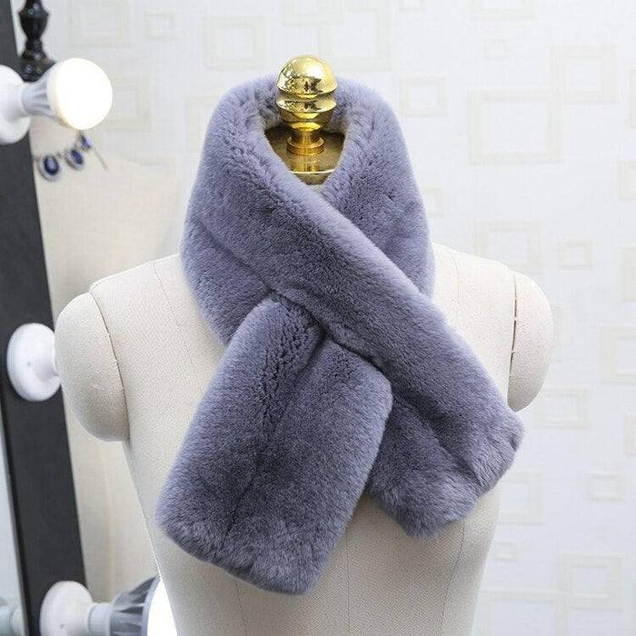 Luxurious Rex Rabbit Fur Scarf: Korean Style Winter Warmth | Genuine Leather | Double-Sided