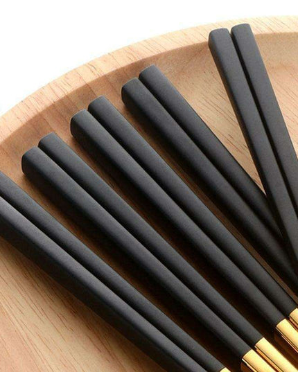 Elegant Black and Gold Stainless Steel Chopsticks Set - Sustainable Dining Must-Have