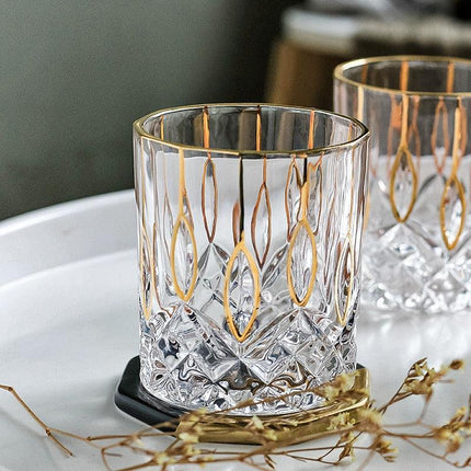 Lavish Gold Crystal Drinkware Collection - Elegant Glassware for Wine, Whiskey, Cocktails, and Beer