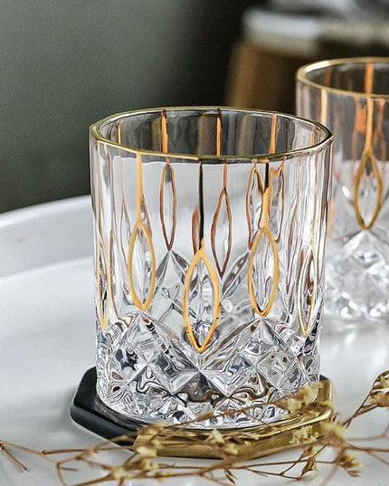 Lavish Gold Crystal Drinkware Collection - Elegant Glassware for Wine, Whiskey, Cocktails, and Beer