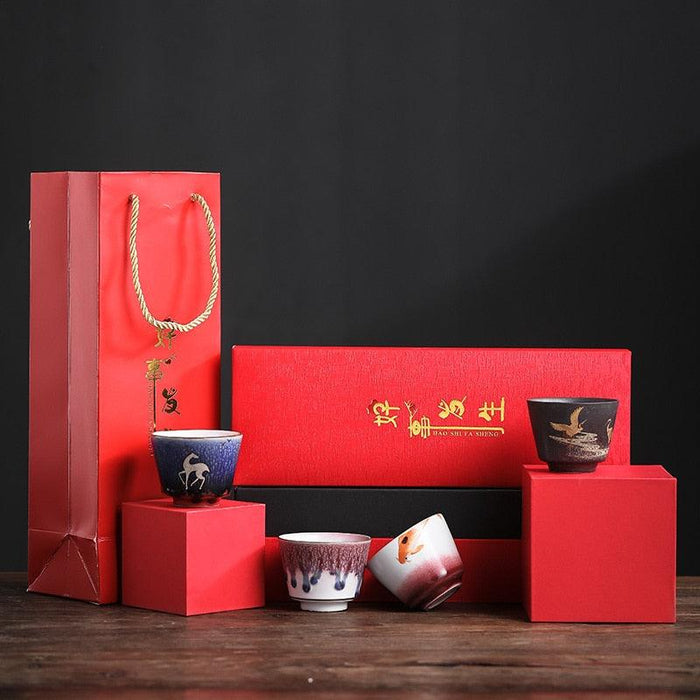 Japanese Artisan Crafted Ceramic Tea Cup Set - Exquisite 4-Piece Collection for Tea Connoisseurs