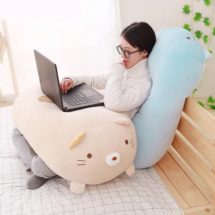 Luxurious Japanese Animation Pillow with Furry Cat Design
