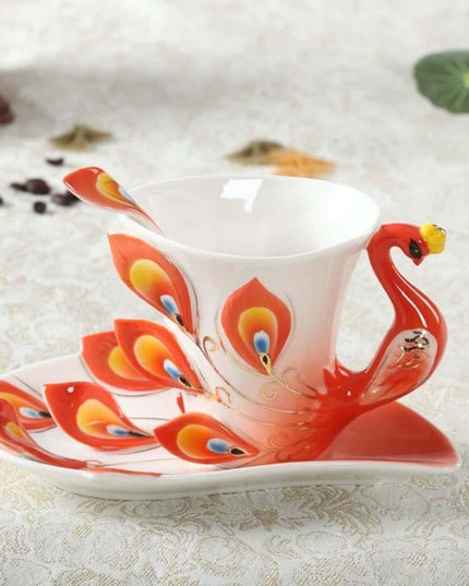 Exquisite 3D Peacock Design Handcrafted Ceramic Tea Mug Set - 200ml Drinkware Collection