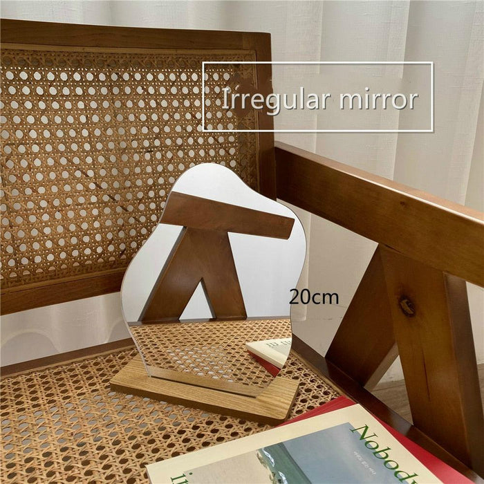 Elegant Makeup Mirror Set with Wooden Base and Acrylic Stand