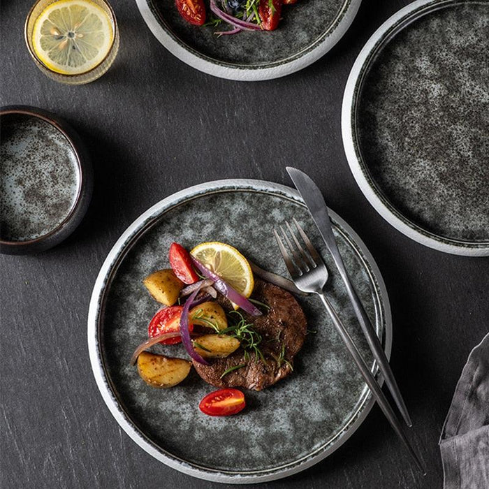 Elegant Japanese-Inspired Ceramic Plate Set with Ice Cracked Glaze - Premium Tableware for Stylish Dining