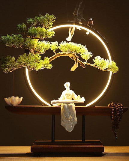 Pine Serenity LED Waterfall Incense Burner Set - Relaxing Home Accent