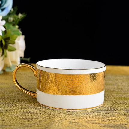 Opulent Gold-Embossed Bone China Tea Cup Set with Timeless Elegance