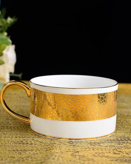 Opulent Gold-Embossed Bone China Tea Cup Set with Timeless Elegance