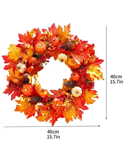 Harvest Moon Pumpkin Maple Wreath - Elegant Fall Decor