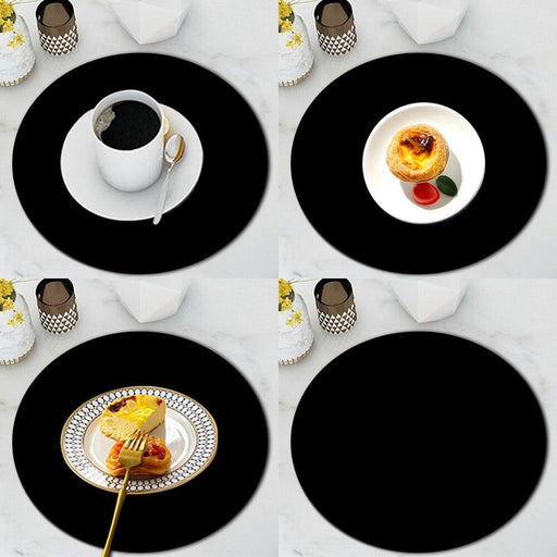 Placemat Coaster Kitchen Tableware Pad Initial Letter Series Table Mat Heat Resistant Round Drink Mat-0-Très Elite-black-Très Elite