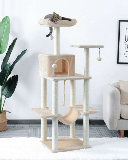Luxurious Multi-Level Cat Tower: Stylish Oasis with Plush Beds and Sturdy Scratch Posts