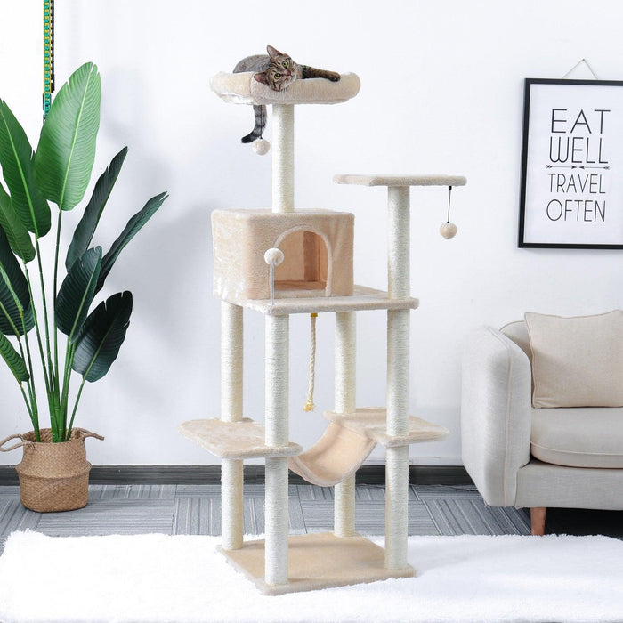 Luxurious Multi-Level Cat Tower: Stylish Oasis with Plush Beds and Sturdy Scratch Posts