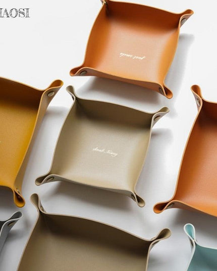 Chic PU Leather Desktop Storage Tray for Stylish Home Organization