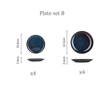 Sophisticated Blue Glazed Ceramic Dining Collection with Complementary Salad and Soup Bowls