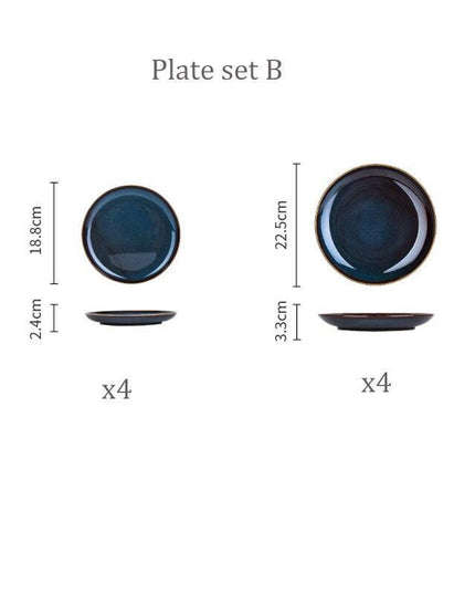 Sophisticated Blue Glazed Ceramic Dining Collection with Complementary Salad and Soup Bowls