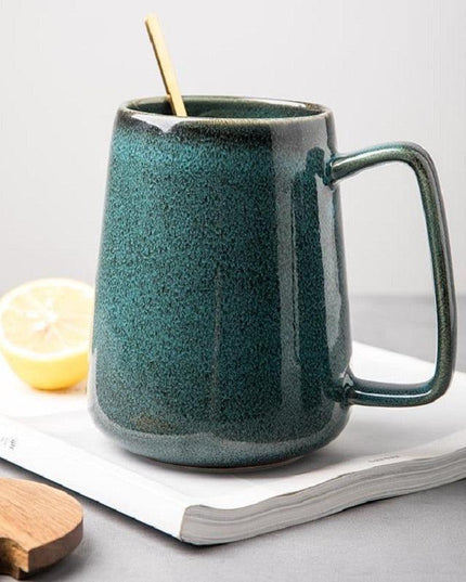 Vintage European Ceramic Coffee Mug Set with Spoon - 700ml for Tea and Hot Beverages