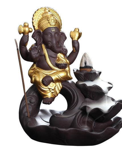 Ganesha Elephant God Tranquility Backflow Incense Holder for Serene Home Atmosphere