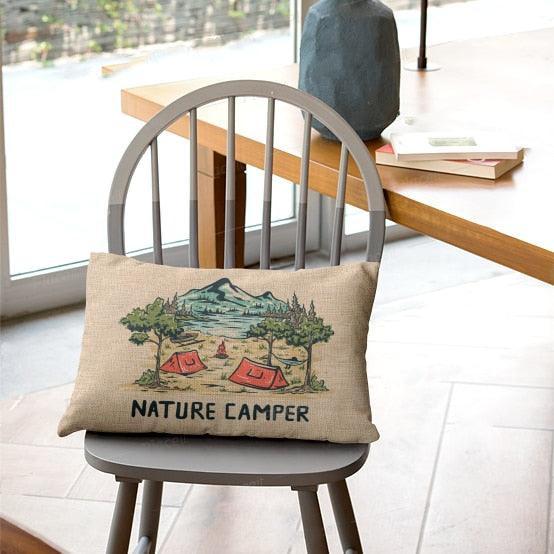 Charming Cartoon Camper Linen Throw Pillow Cover