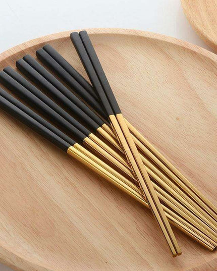 Elegant Black and Gold Stainless Steel Chopsticks Set - Sustainable Dining Must-Have