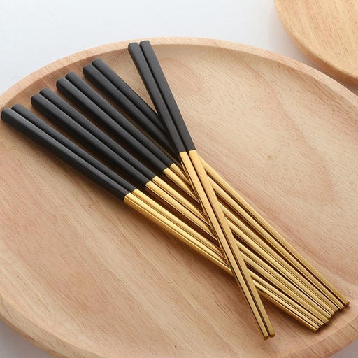 Luxurious Black and Gold Stainless Steel Chopsticks Set for Sophisticated Dining