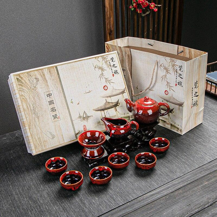 Elegant Celadon Fish Tea Set with Authentic Porcelain Teapot and 6 Cups - Perfect for Traditional Asian Tea Ceremonies