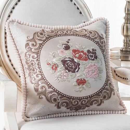 Luxury Embroidery Jacquard Cushion Cover Beaded Edge Pillowcases for Living Room Office Car Pillow Cover Home Decor 48x48cm-0-Très Elite-480mm*480mm-B-beige(red)-Très Elite