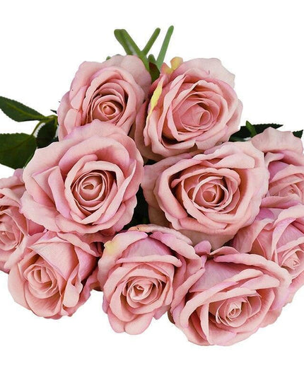 Luxurious 10-Piece Flannel Silk Rose Collection - Exquisite Floral Arrangement