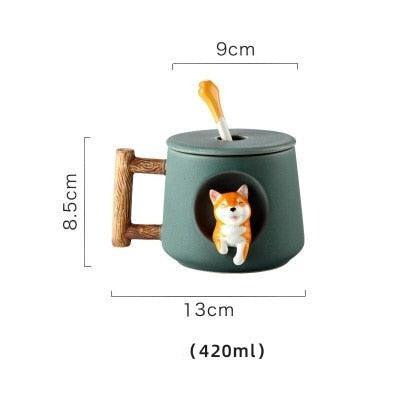 Charming Shiba Inu Akita Dog Ceramic Mug & Spoon Set - 420ml for Stylish Sipping