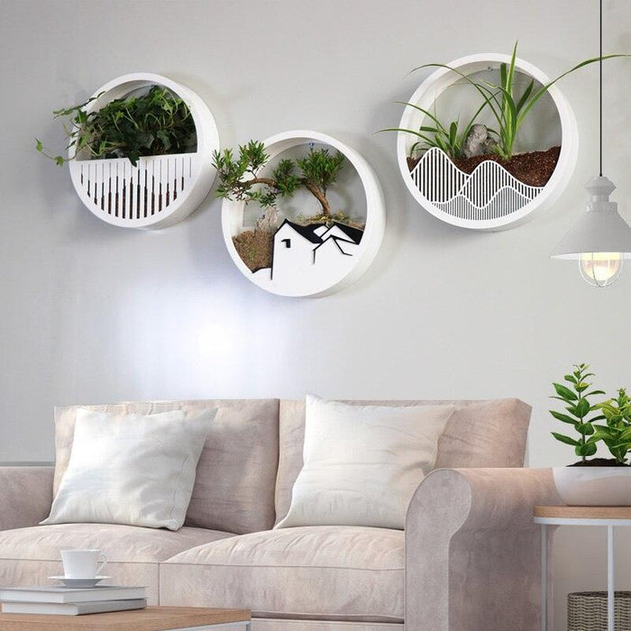 Contemporary Circular Acrylic Wall Vase with Hanging Plant Holder