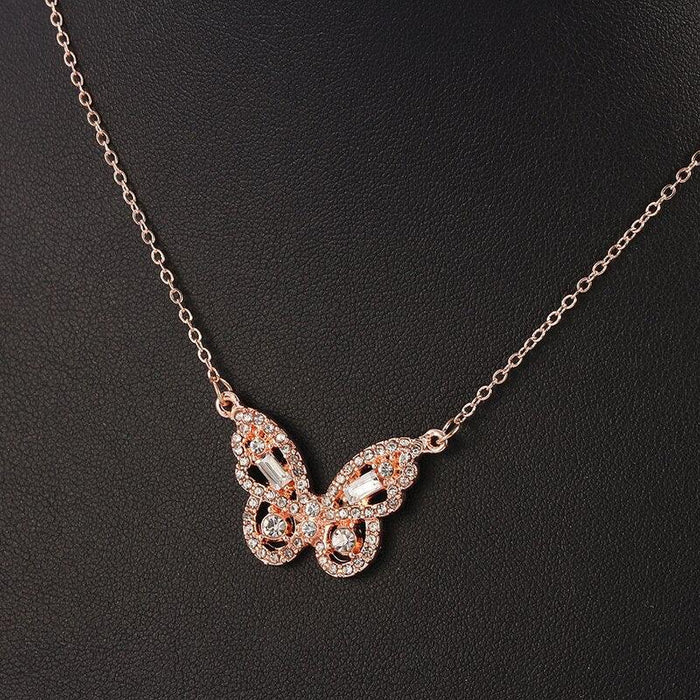 Shimmering CZ Zirconia Butterfly Necklace - Elegant Women's Jewelry in Rose Gold or Silver