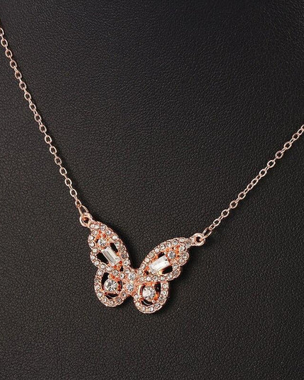 Elegant Rose Gold Butterfly Pendant Necklace with Dazzling Cubic Zirconia Accents
