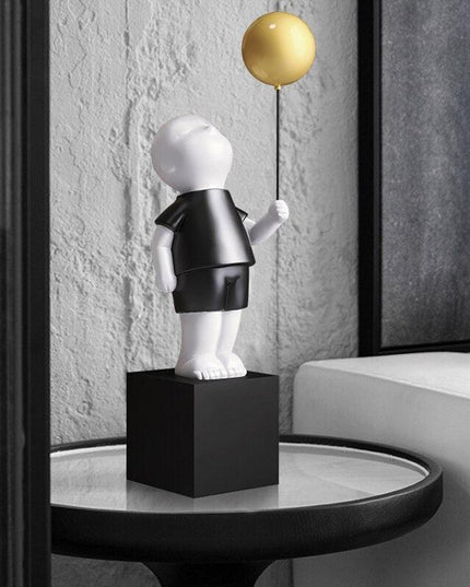 Charming Handmade Resin Balloon Boy Figurine - Unique Decorative Accent for Stylish Interiors