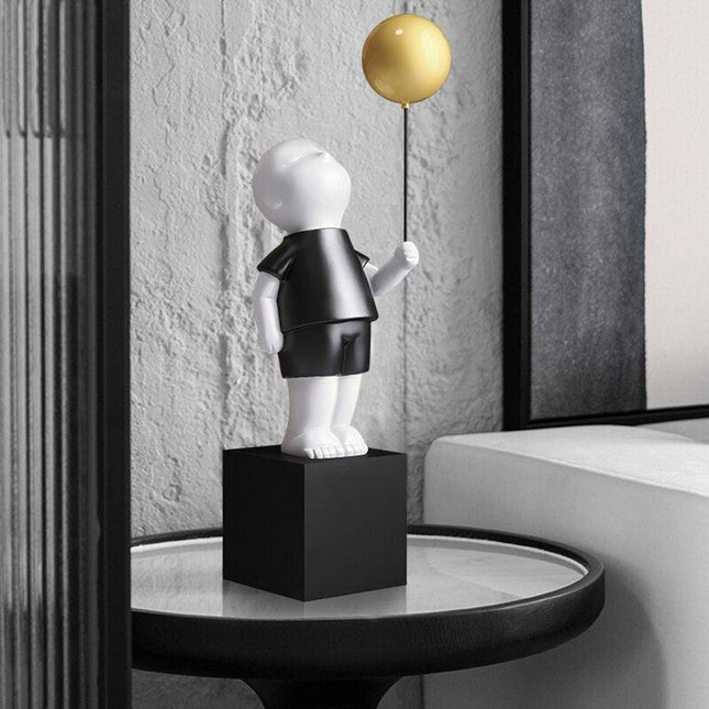 Charming Handmade Resin Balloon Boy Figurine - Unique Decorative Accent for Stylish Interiors
