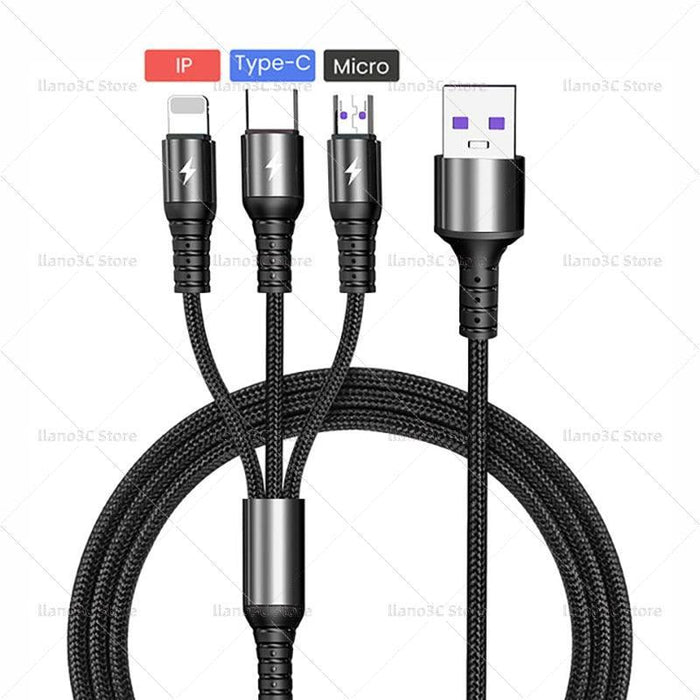 SuperCharge 3-in-1 USB Cable for Huawei, iPhone, and Samsung - Advanced Charging Solution