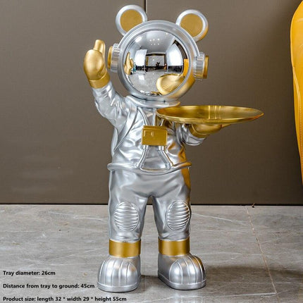 Chic Nordic Astronaut Floor Sculpture with Functional Key Organizer Tray for Elegant Home Decor
