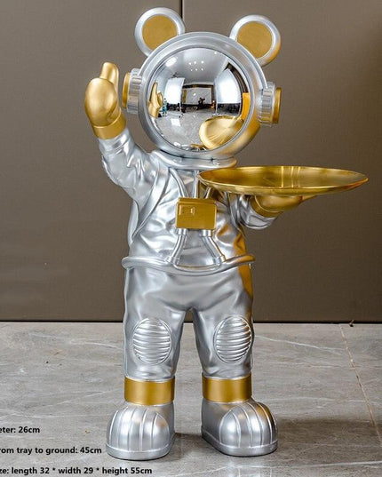 Chic Nordic Astronaut Floor Sculpture with Functional Key Organizer Tray for Elegant Home Decor